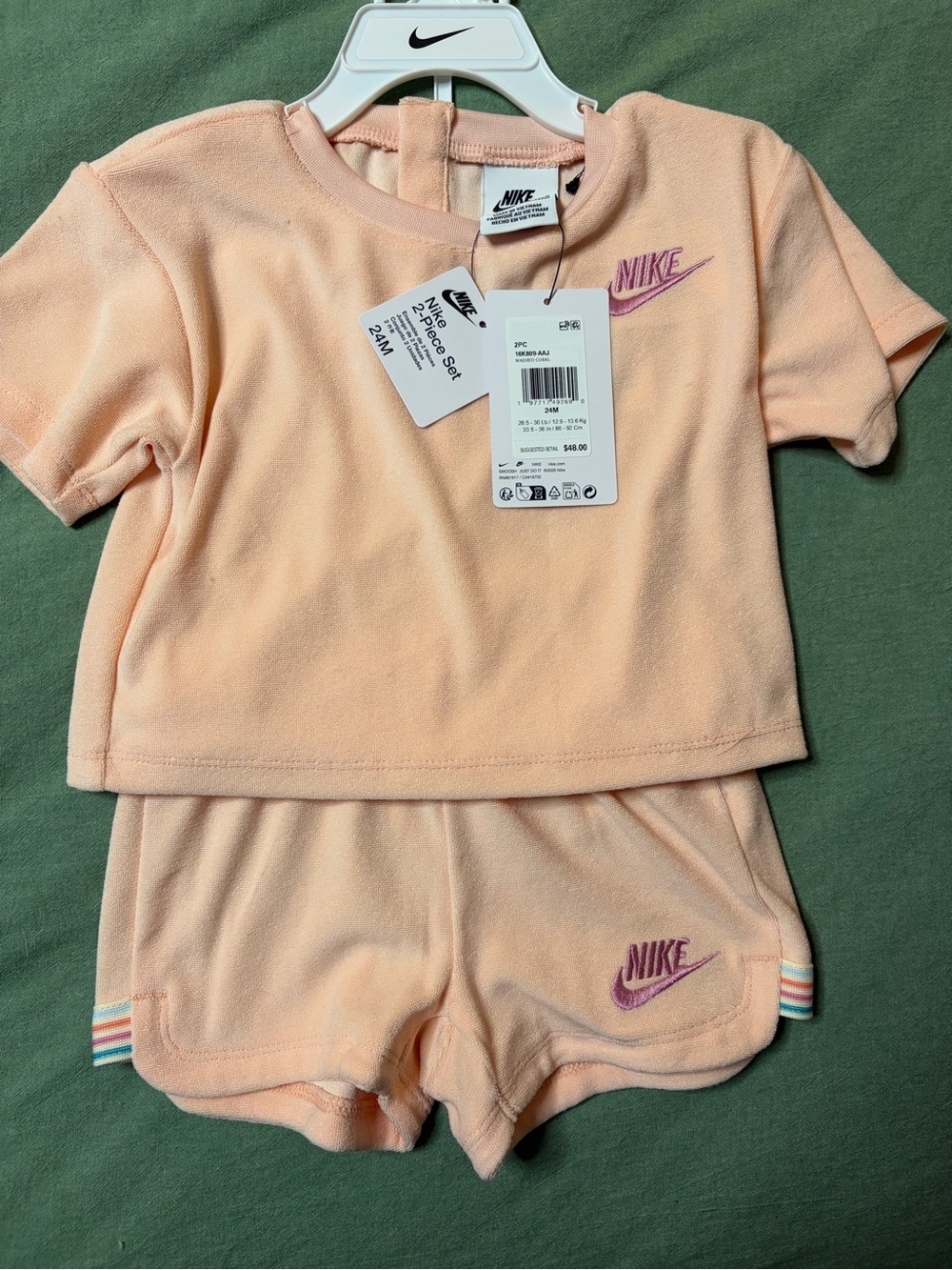 Nike Peach Terry 2-Piece Set with Pink Embroidered Logo